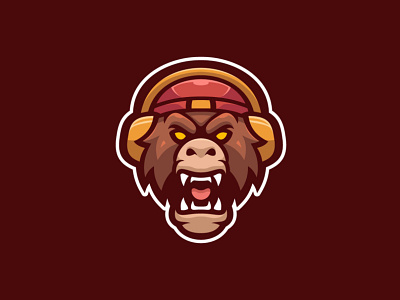 Gorilla branding cartoon esport logo game gamers gorilla headphone illustration logo character mascot logo vector