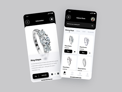 Jewelry Store App Concept app app design application black design diamonds jewelry menu minimal mobile mobile app modern ring shop store ui ui design uiux ux ux design