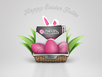 Happy Easter Folks basket bunny easter easter bunny egg eggs freebie happy easter icon illustration leaves nest photoshop rabbit wallpaper