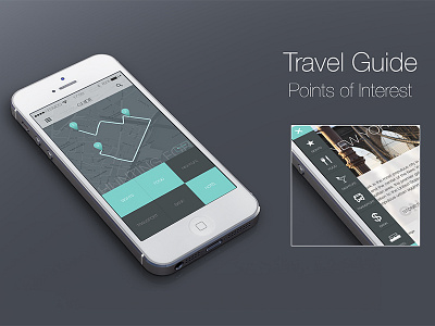 Travel Guide App bed bus glass guide icons map menu navigation points of interest silverware smartphone travel