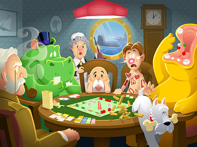 Family Game Night boardgame hasbro illustration vector