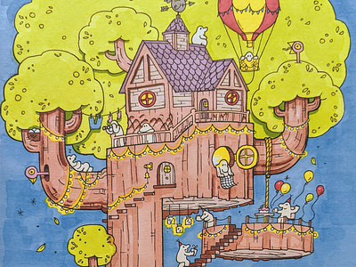 Ttreehouse cartoon cubby illustration markers pen and ink promarkers tree tree house treehouse wimmelbild wimmelbilder