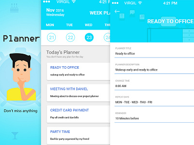 Planner Screens illustrator mobileapp photoshop planner