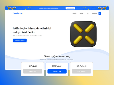 hostarex.com | website | UI/UX design 3d adobexd azerbaijan baku creative projects bcp blue branding figma gold hosting shape ui uidesign uiux
