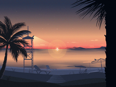 Sunset animation graphics illustration motion palm sea sun sunset