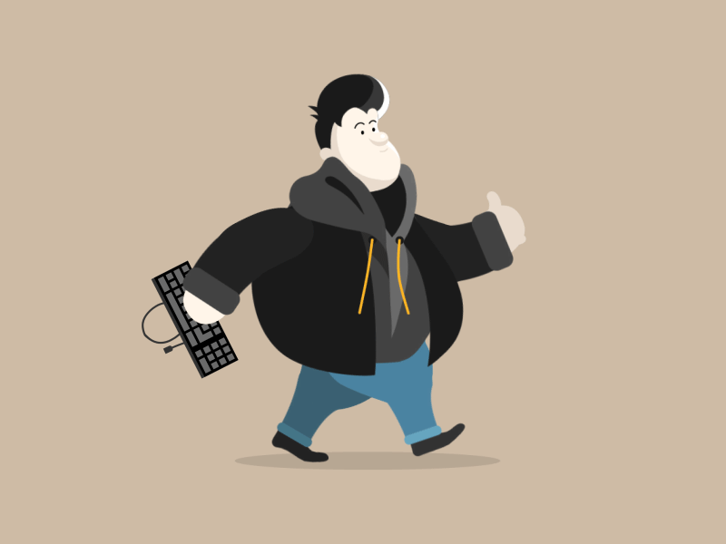 Jimmy big boy character design fat flat gamer graphics keyboard motion walk