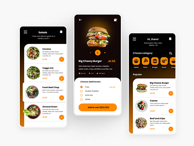 Food App - UI concept app black food app burger app design design ui design uiux food food app food delivery app mobile app orange food app ui ui concept food uiux food app