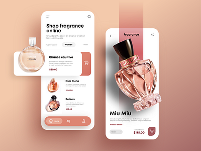 Perfume Shop App app chanel cosmetic design dior graphic logo orange perfume shop store ui ui ux ui design uiux ux ux ui ux design uxdesign web