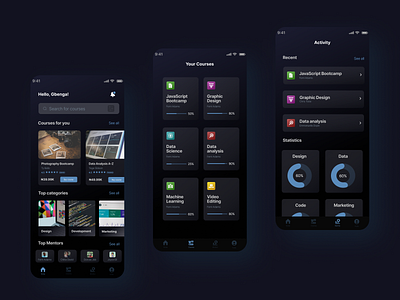 Online Course App app application creative agency creative design darkmode design minimal ui