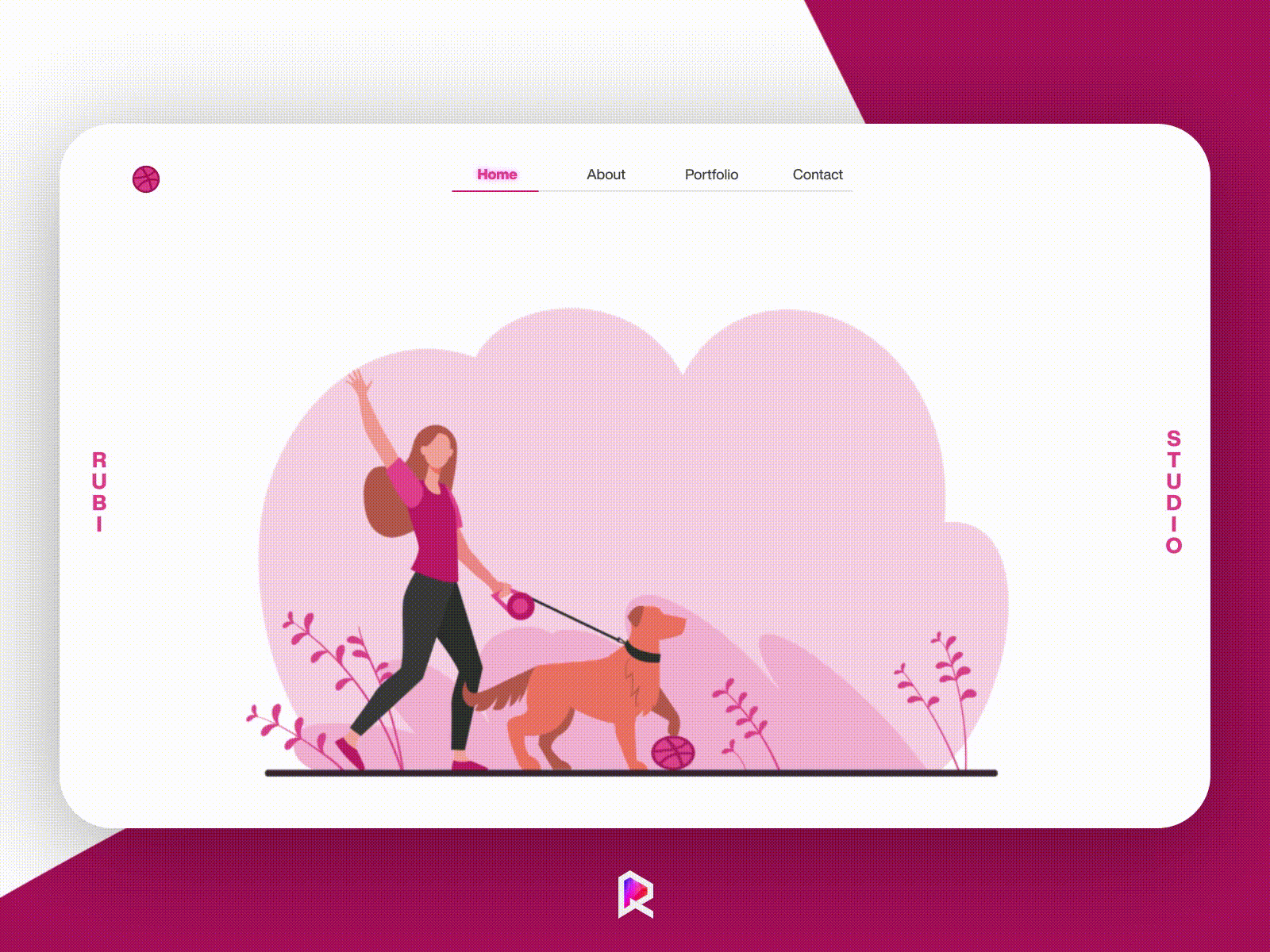 Hello Dribbble aftereffects animation design dog hello dribble hello world illustration minimal motion graphic rubi web website
