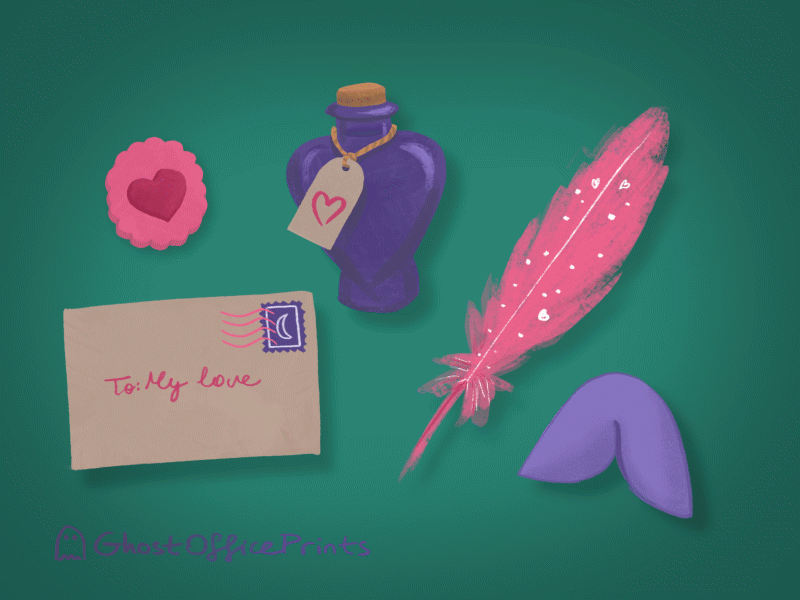 Witch's valentine's day ~ animated animated illustration animation fortune cookie illustrated gif love love letter love potion love spell magic magical quill valentines day whimsical witch witchcraft