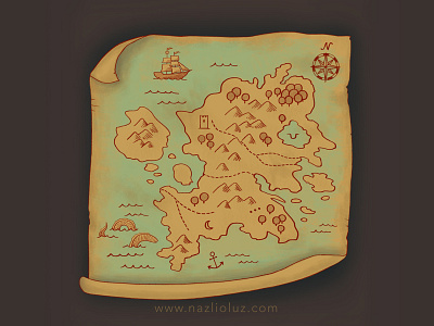 Treasure Map ancient map game art game artist game asset game user interface island journey kraken parchment pirate map treasure map ui design