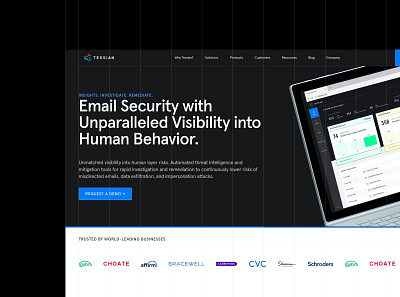 Tessian Website, 2019 cybersecurity email homepage security startup technology ui uxui web website