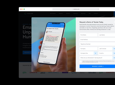 Tessian Website, 2019 cybersecurity email security startup technology technology website ui web