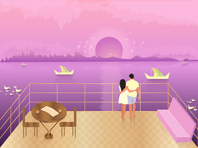 Vacation Time - Illustration art couple illustration sketch sunset