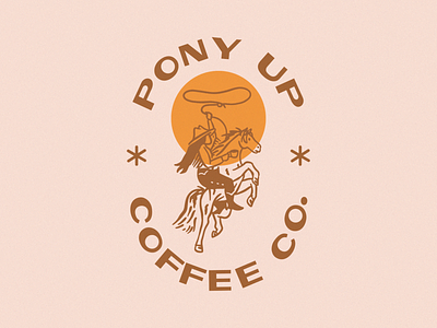 Pony Up Coffee Co. Logo branding coffee cowgirl desert heritage illustration modern old pony retro roaster up vintage west western wild