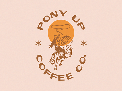 Pony Up Coffee Co. Logo branding coffee cowgirl desert heritage illustration modern old pony retro roaster up vintage west western wild