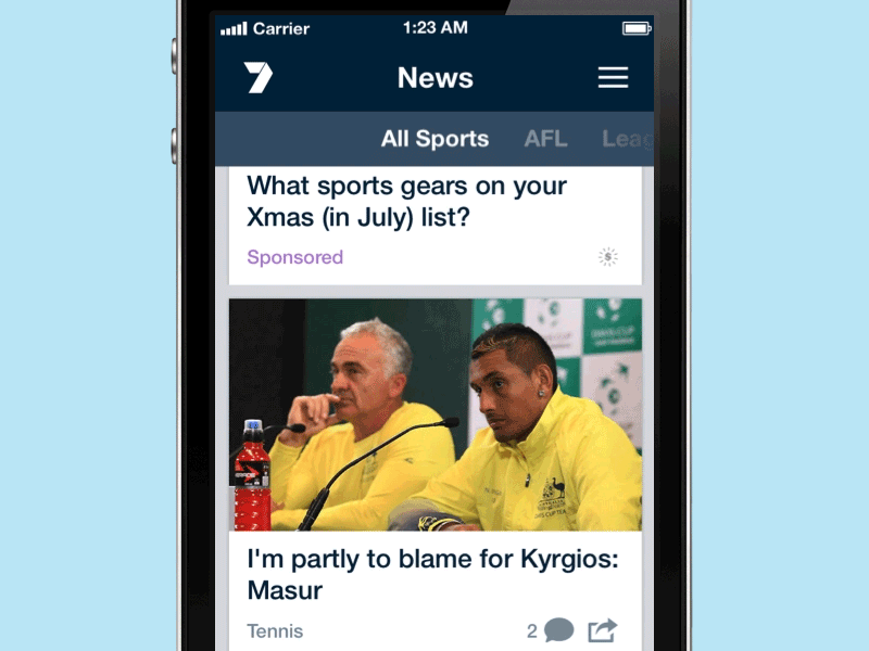 7SPORT app redesign preview app design redesign sport ui ux yahoo yahoo7