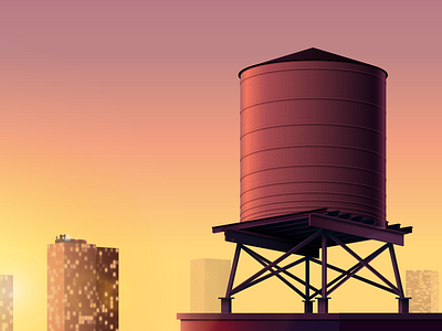 Dumbo Water Tower brooklyn dumbo geometric low poly orange purple sunset warm water tower