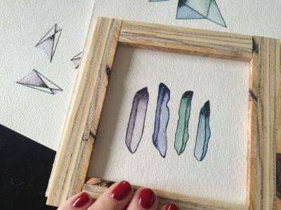 Watercolor Crystals abstract crystals frames geometric miniature navy paint plywood violet water watercolor wet on wet