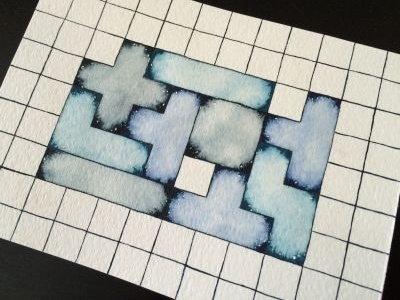 Watercolor Tetris blue geometric graph navy paint tetris water watercolor wet on wet