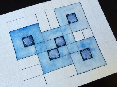 - abstract geometric lines navy paint squares water watercolor wet on wet