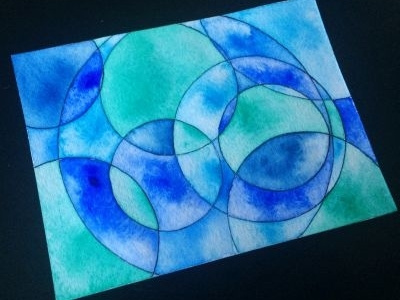 OoOOOoOOoOooOoooo abstract blue circles green organic paint water watercolor wet on wet