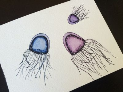 Jellyfish blue jellyfish navy oceanlife organic paint pink purple water watercolor wet on wet