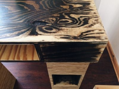 Plywood Table - Stained and Sanded dark functional furniture geometric knot light plywood stain table walnut wood wood grain