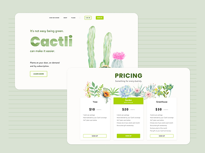 Cactli - Plant Subscription Concept branding copy copywriting dailyui dailyui 003 dailyui 030 figma landing page pricing pricing table ui ux copy web design