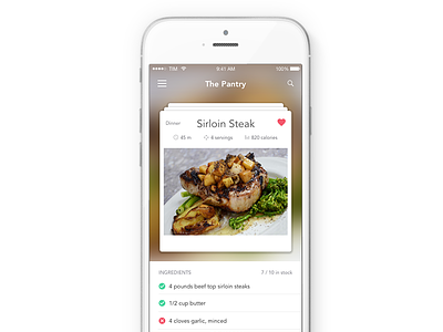 The Pantry iOS concept - Food recipes and meal preparation food ios iphone iphone app mobile mobile ui mockup swipe ui ux