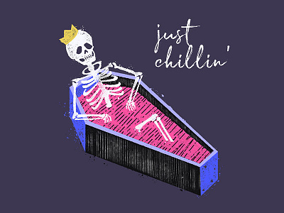 just chillin' coffin creepy dark distressed halloween illustration ink paint skeleton skull stamp vector