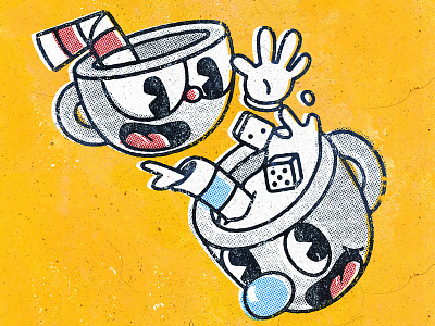 Lucky Dice cuphead drawing game illustration indie oldschool print videogames vintage