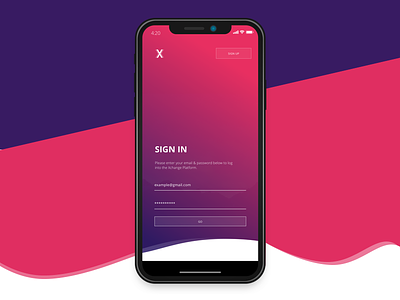 Xchange Mobile Web Auth/OnBoarding auth edge to edge gradients iphonex mobile web onboard signin signup waves xchange