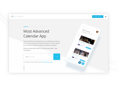 Stanza Calendar - Coming Soon - Get on waitlist now app calendar calendar 2019 calendar app calendar design calendar mockup coming soon coming soon page discover early bird email events floating isometric design queue register search signup tickets waitlist