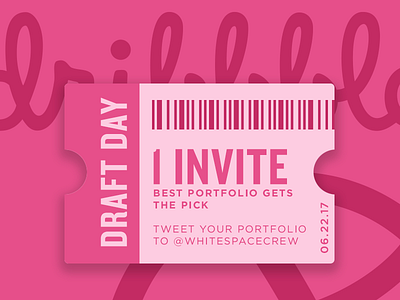 Dribbble Draft Day draft dribbble invite pink ticket typography