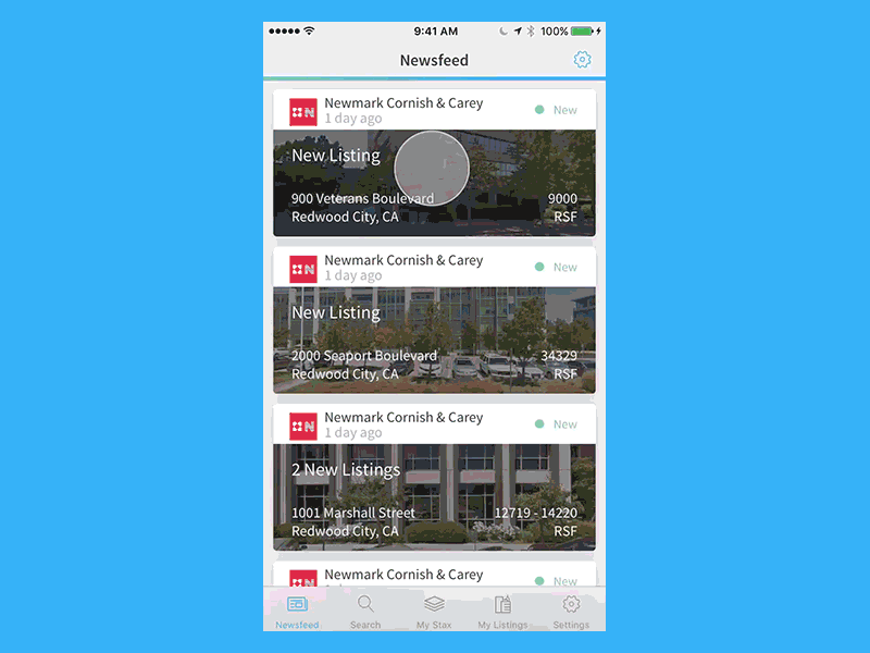 Realstax New Listing GIF app development design evan pun gif listing realstax ui ux whitespace