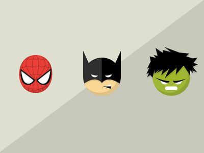 Heads up batman characters flat hulk spiderman superheroes