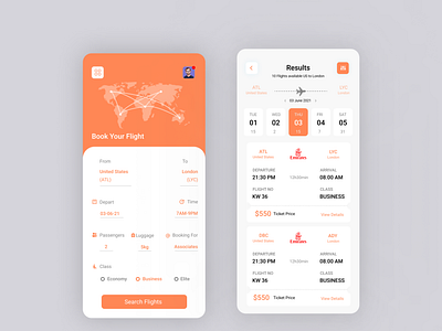 UI design for Flight Booking apps.