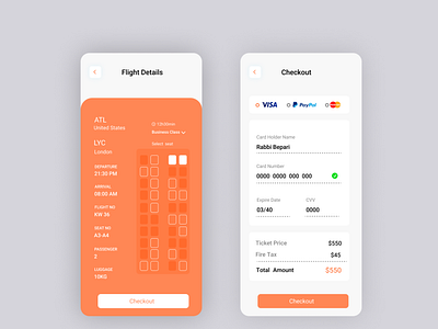 Flight Details and check out page design.
