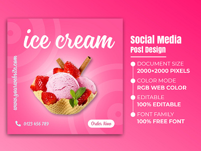 Ice-Cream Social Media Post Design-Instagram Post