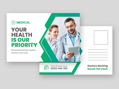 Medical postcard design template branding business creative doctor postcard graphic design medical modern postcard post design postcard design postcard template web banner