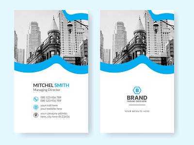 Cyan color creative vertical business card design identity