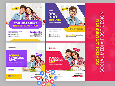 School Admission Social Media Facebook Instagram p ads design kids learning online education promo banner promotion web banner