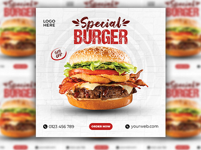 Burger social media post design template ads design advertaising banner design burger creative facebook post food food design instagram post post design promotional ads design promotional banner restaurant restaurant food post social media design idea social media post special burger web banner design