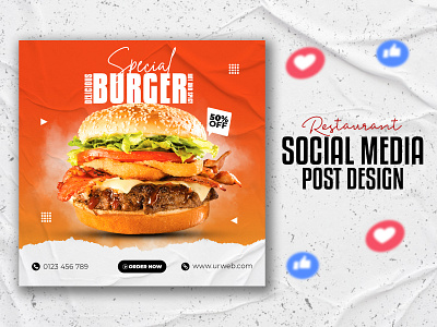 Restaurant fast food burger social media post design template