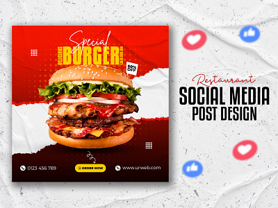 Restaurant fast food spicy burger social media post design ads design banner design design facebook post fast food food banner instagram post instagram stories promotional ads promotional banner social media social media banner social media design idea social media design size social media post square banner web banner