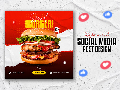 Restaurant fast food spicy burger social media post design