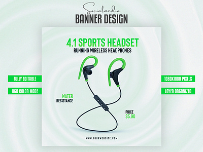 Wireless headphone social media post, Instagram banner design