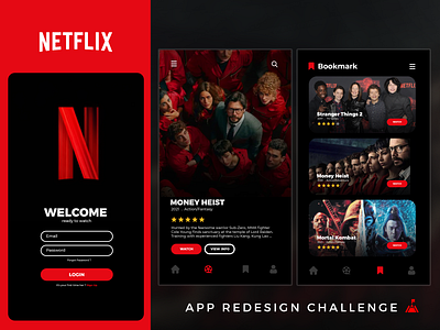 UI App Mobile Netflix Redesign Red & Black animation branding design graphic design illustration motion graphics netflix ui